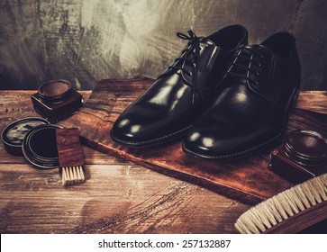 Shoe Care Accessories On A Wooden Table 