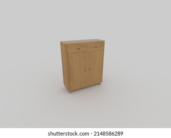 shoe rack 2 drawers and two doors drawn and rendered with vray