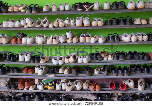 Shoe Rack Rural Students Education Stock Image 729049105