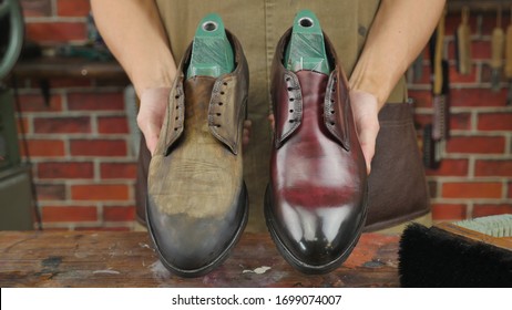 Shoe repair patina brown shoe