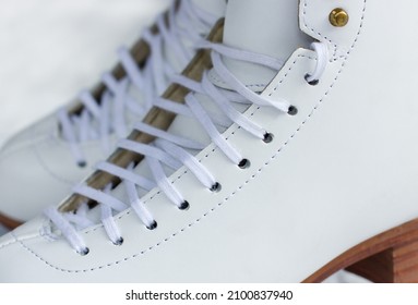 Shoelaces Of White Figure Skates Close Up