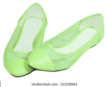 Shoes Ballet Flats Green  Mesh Female White Background Isolated