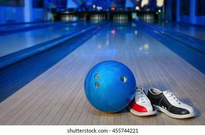 Shoes, Bowling Pin And Ball For Bowling Game