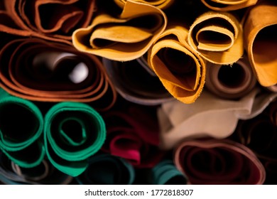 Shoes Factory Concept: Rubber Sheets Row And Pile In Factory