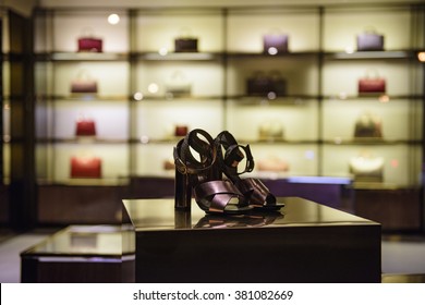 Shoes In A Luxury Fashion Store.