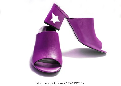 Shoes Mauve Open-toed Heels With A Hole In The Form Of A Star, Isolate