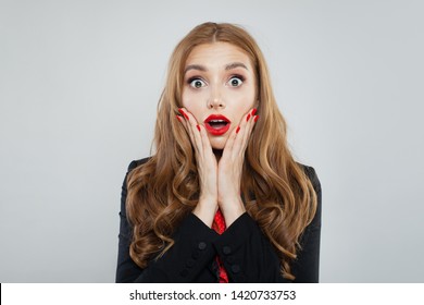 Shoked Woman On White Background Portrait