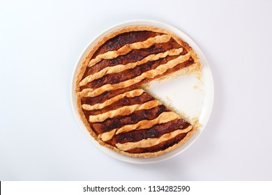 Shoofly Tart with Golden Syrup Filling. Isolated on white background.