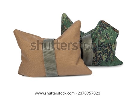 Shooting Rest Bag. Grasping support bag for firearm stability. Isolated on white background.