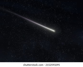 Shooting star on a black background. Beautiful meteor trail, falling meteorite in the starry night sky. 