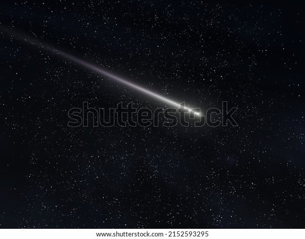 Shooting star on a\
black background. Beautiful meteor trail, falling meteorite in the\
starry night sky. 