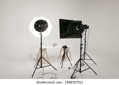 Shooting in the white photography studio - Shutterstock ID 1968707311