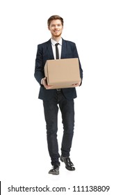 Shop Assistant Brings The Parcel, Isolated, White Background