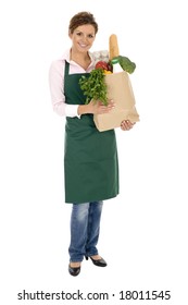 Shop Assistant Holding Grocery Bag