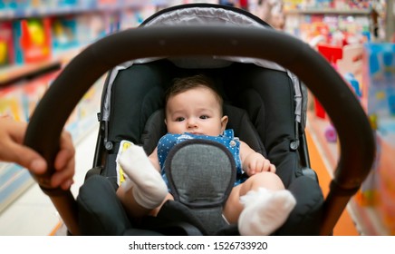 To Shop In Baby Stores With Stroller. Baby In Stroller