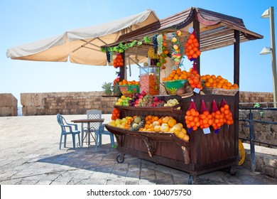 Shop with fresh fruits  juices in Akko, (Acre), Israel