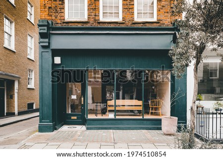 Shop front shopping empty Independent shops and restaurants terrace mockup