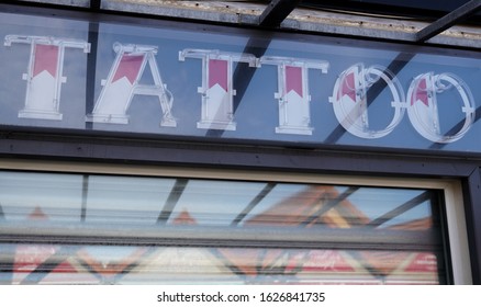 Shop Window With Tatoo Shop Sign Store Concept