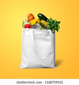 Shopping Bag With Groceries Isolated On White Background