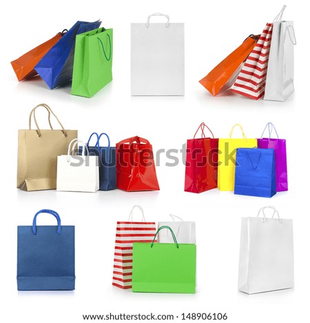 Shopping bags collection isolated on white background