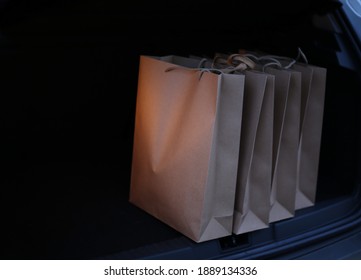 Shopping Bags In The Trunk Of The Car