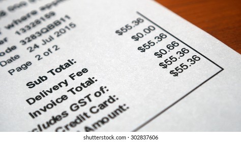 Shopping Bill Invoice Closeup