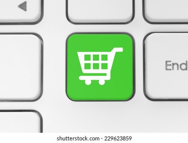 Shopping Cart Icon On Green Keyboard Key