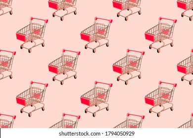 Shopping cart seamless pattern on pastel pink background. Black Friday, cyber monday, sale and home delivery of products concept. - Powered by Shutterstock