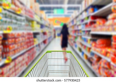 Shopping cart in supermarket. - Shutterstock ID 577930423