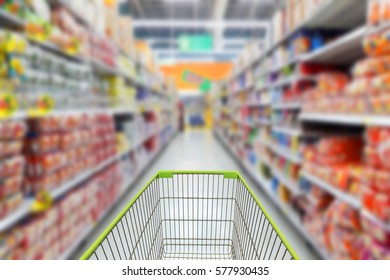Shopping cart in supermarket. - Shutterstock ID 577930435