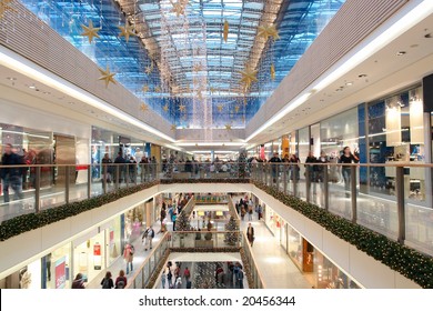 Shopping center decorated with christmas ornaments and lights - Shutterstock ID 20456344