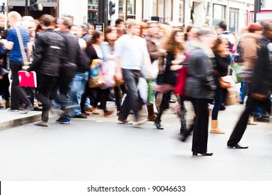 Shopping People Crossing The Street In London City