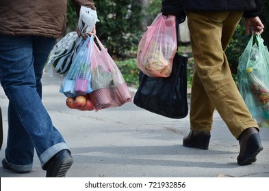 Shopping With Plastic Bags, Need To Think About Recycling