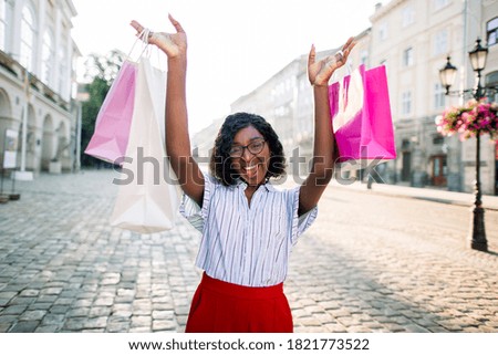 Similar – Image, Stock Photo Three shopping paper bags on blue background. Xmas shopping