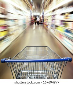 Shopping In Supermarket. Shoping Cart