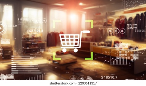 shopping and technology. e-commerce. Fintech. Wide angle visual for banners or  advertisements. - Powered by Shutterstock - Get 15% off with code: PIKWIZARD15