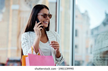 Shopping Time. Attractive Young Woman Enjoying In Shopping. Consumerism, Fashion, Lifestyle Concept