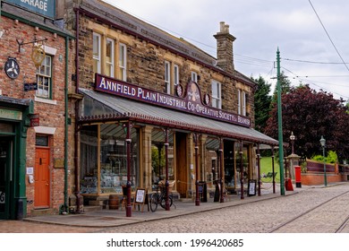 Shops On The High Street In The 1900s Town Of Beamish Village, Durham County, England, United Kingdom, 12th Of June 2021