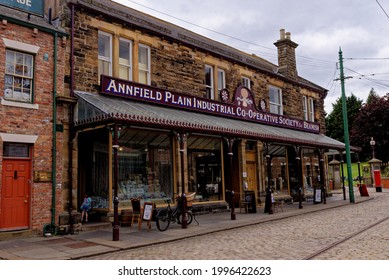 Shops On The High Street In The 1900s Town Of Beamish Village, Durham County, England, United Kingdom, 12th Of June 2021