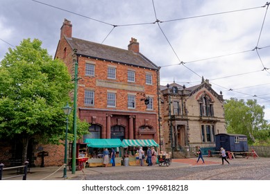 Shops On The High Street In The 1900s Town Of Beamish Village, Durham County, England, United Kingdom, 12th Of June 2021