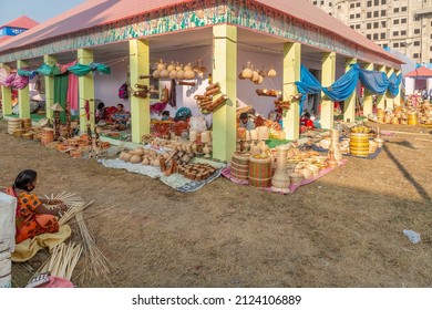 Shops And Open Stalls At A Handicraft Fair Selling Different Types Of Rural Handmade Craft Items At Kolkata, India, Dated January 18, 2022.