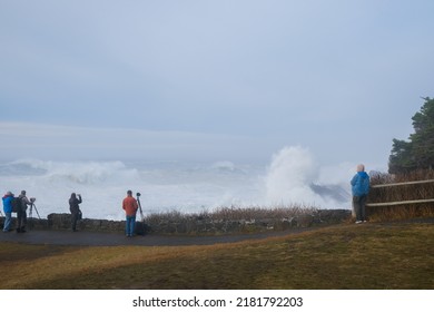 Shore Acres State Park Oregon, USA December 7, 2020 Photographers Awaiting To Capture An Image Of The Big Wave