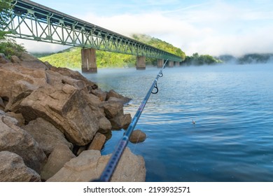 Shore Fishing Lake Morning Sunlight