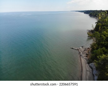 Shore Of Lake Erie From Drone Distance View