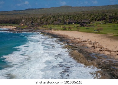 Shore Line At At Papohaku Beach Park On The West Shore Of Molokai, Hawaii.