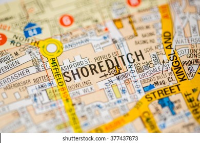 Shoreditch. London, UK Map.