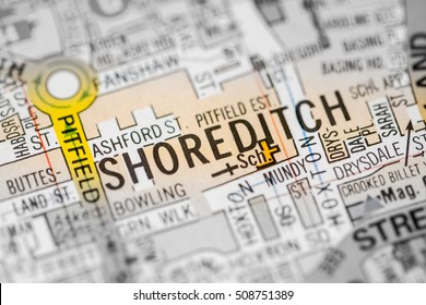 Shoreditch. London, UK Map.