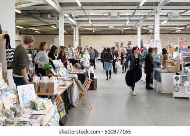 Shoreditch, London, UK - November 2016. Renegade Craft Fair, an indoor indie market event held at the Old Truman Brewery where designers showcase their creations from stationery to jewellery.