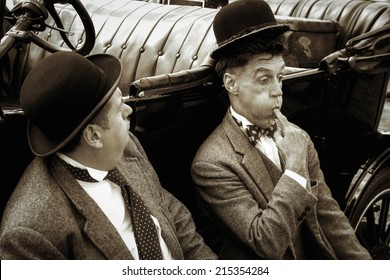 SHOREHAM-BY-SEA, WEST SUSSEX/UK - AUGUST 30 : Laurel And Hardy Lookalikes At Shoreham Airshow In West Sussex On August 30, 2014. Unidentified Men.