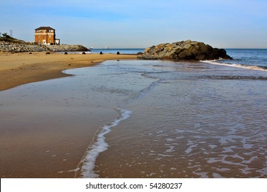 Shoreline at Atlantic Ocean and Mouth of Chesapeake Bay, Fort Story, Virginia Beach, Virginia